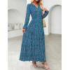 imageZESICA Womens 2025 Fall Long Sleeve Maxi Dress Floral Print V Neck Empire Waist A Line Tiered Flowy Boho Party DressesPeacockblue
