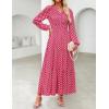 imageZESICA Womens 2025 Fall Long Sleeve Maxi Dress Floral Print V Neck Empire Waist A Line Tiered Flowy Boho Party DressesRed