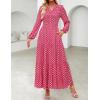 imageZESICA Womens 2025 Fall Long Sleeve Maxi Dress Floral Print V Neck Empire Waist A Line Tiered Flowy Boho Party DressesRed