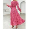 imageZESICA Womens 2025 Fall Long Sleeve Maxi Dress Floral Print V Neck Empire Waist A Line Tiered Flowy Boho Party DressesRed