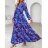 imageZESICA Womens 2025 Fall Long Sleeve Maxi Dress Floral Print V Neck Empire Waist A Line Tiered Flowy Boho Party DressesRoyalblue