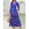 imageZESICA Womens 2025 Fall Long Sleeve Maxi Dress Floral Print V Neck Empire Waist A Line Tiered Flowy Boho Party DressesRoyalblue