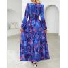 imageZESICA Womens 2025 Fall Long Sleeve Maxi Dress Floral Print V Neck Empire Waist A Line Tiered Flowy Boho Party DressesRoyalblue