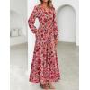 imageZESICA Womens 2025 Fall Long Sleeve Maxi Dress Floral Print V Neck Empire Waist A Line Tiered Flowy Boho Party DressesVintagepink