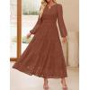 imageZESICA Womens 2025 Fall Long Sleeve Maxi Dress V Neck Hollow Out Eyelet A Line Long Flowy Casual Party DressesBrown