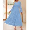 imageZESICA Womens 2025 Fall Long Sleeve Maxi Dress V Neck Hollow Out Eyelet A Line Long Flowy Casual Party DressesSky