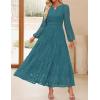 imageZESICA Womens 2025 Fall Long Sleeve Maxi Dress V Neck Hollow Out Eyelet A Line Long Flowy Casual Party DressesTeal