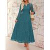 imageZESICA Womens 2025 Fall Long Sleeve Maxi Dress V Neck Hollow Out Eyelet A Line Long Flowy Casual Party DressesTeal