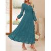 imageZESICA Womens 2025 Fall Long Sleeve Maxi Dress V Neck Hollow Out Eyelet A Line Long Flowy Casual Party DressesTeal