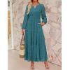 imageZESICA Womens 2025 Fall Long Sleeve Maxi Dress V Neck Hollow Out Eyelet A Line Long Flowy Casual Party DressesTeal