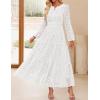 imageZESICA Womens 2025 Fall Long Sleeve Maxi Dress V Neck Hollow Out Eyelet A Line Long Flowy Casual Party DressesWhite