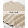 imageZESICA Womens 2025 Fall Turtleneck Long Sleeve Sweater Dress Tie Waist Casual Loose Ribbed Knit A Line Midi DressesApricot