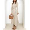 imageZESICA Womens 2025 Fall Turtleneck Long Sleeve Sweater Dress Tie Waist Casual Loose Ribbed Knit A Line Midi DressesApricot