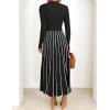 imageZESICA Womens 2025 Fall Turtleneck Long Sleeve Sweater Dress Tie Waist Casual Loose Ribbed Knit A Line Midi DressesBlack