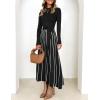 imageZESICA Womens 2025 Fall Turtleneck Long Sleeve Sweater Dress Tie Waist Casual Loose Ribbed Knit A Line Midi DressesBlack