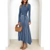 imageZESICA Womens 2025 Fall Turtleneck Long Sleeve Sweater Dress Tie Waist Casual Loose Ribbed Knit A Line Midi DressesDusty Blue