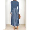 imageZESICA Womens 2025 Fall Turtleneck Long Sleeve Sweater Dress Tie Waist Casual Loose Ribbed Knit A Line Midi DressesDusty Blue