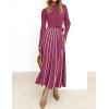 imageZESICA Womens 2025 Fall Turtleneck Long Sleeve Sweater Dress Tie Waist Casual Loose Ribbed Knit A Line Midi DressesEggplant