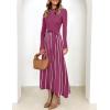 imageZESICA Womens 2025 Fall Turtleneck Long Sleeve Sweater Dress Tie Waist Casual Loose Ribbed Knit A Line Midi DressesEggplant