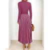imageZESICA Womens 2025 Fall Turtleneck Long Sleeve Sweater Dress Tie Waist Casual Loose Ribbed Knit A Line Midi DressesEggplant