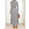 imageZESICA Womens 2025 Fall Turtleneck Long Sleeve Sweater Dress Tie Waist Casual Loose Ribbed Knit A Line Midi DressesGrey