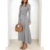 imageZESICA Womens 2025 Fall Turtleneck Long Sleeve Sweater Dress Tie Waist Casual Loose Ribbed Knit A Line Midi DressesGrey