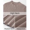 imageZESICA Womens 2025 Fall Turtleneck Long Sleeve Sweater Dress Tie Waist Casual Loose Ribbed Knit A Line Midi DressesKhaki