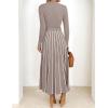 imageZESICA Womens 2025 Fall Turtleneck Long Sleeve Sweater Dress Tie Waist Casual Loose Ribbed Knit A Line Midi DressesKhaki