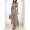 imageZESICA Womens 2025 Fall Turtleneck Long Sleeve Sweater Dress Tie Waist Casual Loose Ribbed Knit A Line Midi DressesKhaki