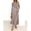 imageZESICA Womens 2025 Fall Turtleneck Long Sleeve Sweater Dress Tie Waist Casual Loose Ribbed Knit A Line Midi DressesKhaki