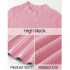 imageZESICA Womens 2025 Fall Turtleneck Long Sleeve Sweater Dress Tie Waist Casual Loose Ribbed Knit A Line Midi DressesPink