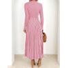 imageZESICA Womens 2025 Fall Turtleneck Long Sleeve Sweater Dress Tie Waist Casual Loose Ribbed Knit A Line Midi DressesPink