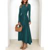 imageZESICA Womens 2025 Fall Turtleneck Long Sleeve Sweater Dress Tie Waist Casual Loose Ribbed Knit A Line Midi DressesTeal