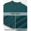 imageZESICA Womens 2025 Fall Turtleneck Long Sleeve Sweater Dress Tie Waist Casual Loose Ribbed Knit A Line Midi DressesTeal
