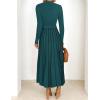 imageZESICA Womens 2025 Fall Turtleneck Long Sleeve Sweater Dress Tie Waist Casual Loose Ribbed Knit A Line Midi DressesTeal