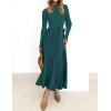 imageZESICA Womens 2025 Fall Turtleneck Long Sleeve Sweater Dress Tie Waist Casual Loose Ribbed Knit A Line Midi DressesTeal