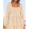 imageZESICA Womens Fall Long Sleeve Maxi Dress 2025 Square Neck Hollow Out Eyelet Smocked A Line Flowy Casual Party DressesApricot