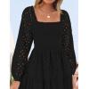 imageZESICA Womens Fall Long Sleeve Maxi Dress 2025 Square Neck Hollow Out Eyelet Smocked A Line Flowy Casual Party DressesBlack