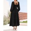 imageZESICA Womens Fall Long Sleeve Maxi Dress 2025 Square Neck Hollow Out Eyelet Smocked A Line Flowy Casual Party DressesBlack