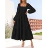 imageZESICA Womens Fall Long Sleeve Maxi Dress 2025 Square Neck Hollow Out Eyelet Smocked A Line Flowy Casual Party DressesBlack
