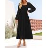 imageZESICA Womens Fall Long Sleeve Maxi Dress 2025 Square Neck Hollow Out Eyelet Smocked A Line Flowy Casual Party DressesBlack