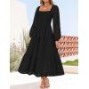 imageZESICA Womens Fall Long Sleeve Maxi Dress 2025 Square Neck Hollow Out Eyelet Smocked A Line Flowy Casual Party DressesBlack