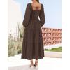 imageZESICA Womens Fall Long Sleeve Maxi Dress 2025 Square Neck Hollow Out Eyelet Smocked A Line Flowy Casual Party DressesCoffee