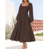 imageZESICA Womens Fall Long Sleeve Maxi Dress 2025 Square Neck Hollow Out Eyelet Smocked A Line Flowy Casual Party DressesCoffee