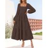 imageZESICA Womens Fall Long Sleeve Maxi Dress 2025 Square Neck Hollow Out Eyelet Smocked A Line Flowy Casual Party DressesCoffee