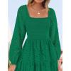 imageZESICA Womens Fall Long Sleeve Maxi Dress 2025 Square Neck Hollow Out Eyelet Smocked A Line Flowy Casual Party DressesGreen