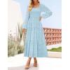 imageZESICA Womens Fall Long Sleeve Maxi Dress 2025 Square Neck Hollow Out Eyelet Smocked A Line Flowy Casual Party DressesLightblue