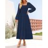 imageZESICA Womens Fall Long Sleeve Maxi Dress 2025 Square Neck Hollow Out Eyelet Smocked A Line Flowy Casual Party DressesNavy