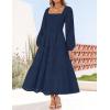 imageZESICA Womens Fall Long Sleeve Maxi Dress 2025 Square Neck Hollow Out Eyelet Smocked A Line Flowy Casual Party DressesNavy