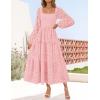 imageZESICA Womens Fall Long Sleeve Maxi Dress 2025 Square Neck Hollow Out Eyelet Smocked A Line Flowy Casual Party DressesPink